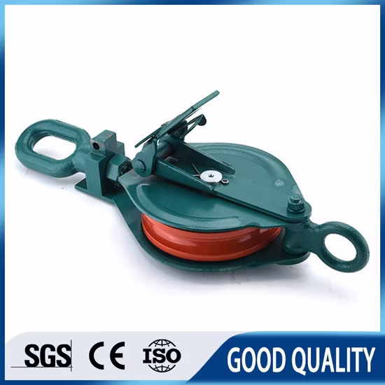 Bloco de polia dupla simples pintado de verde com roda de nylon/olho giratório